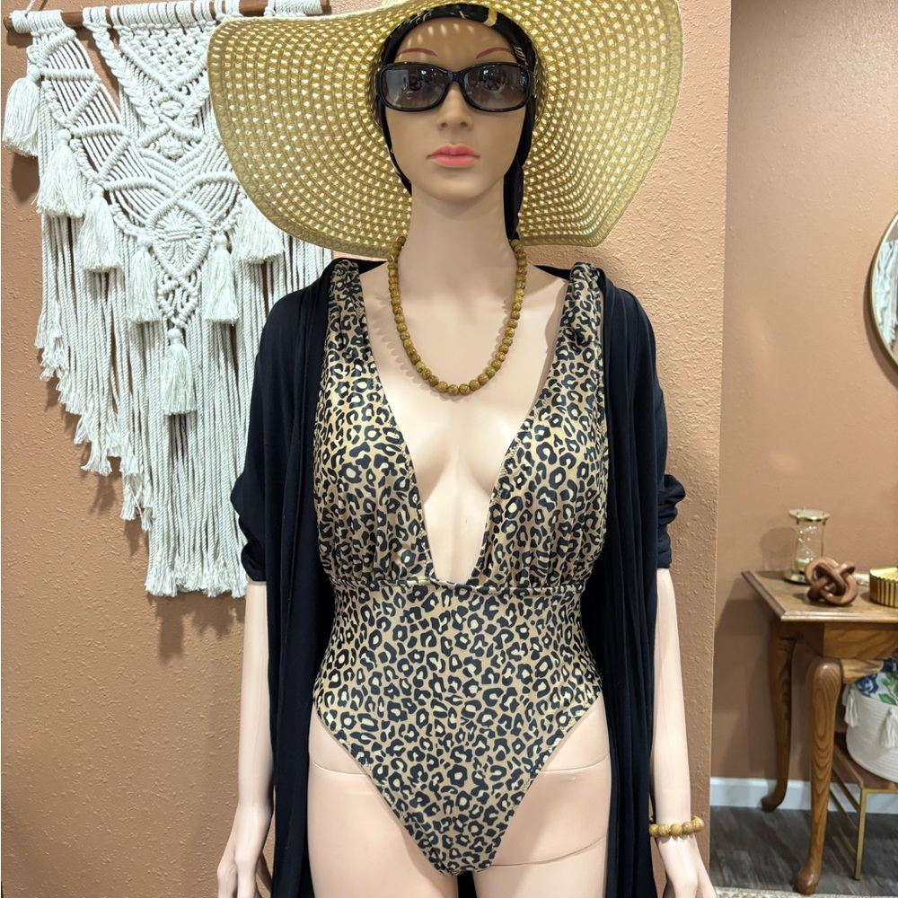Leopard Print Plunge One-Piece Swimsuit